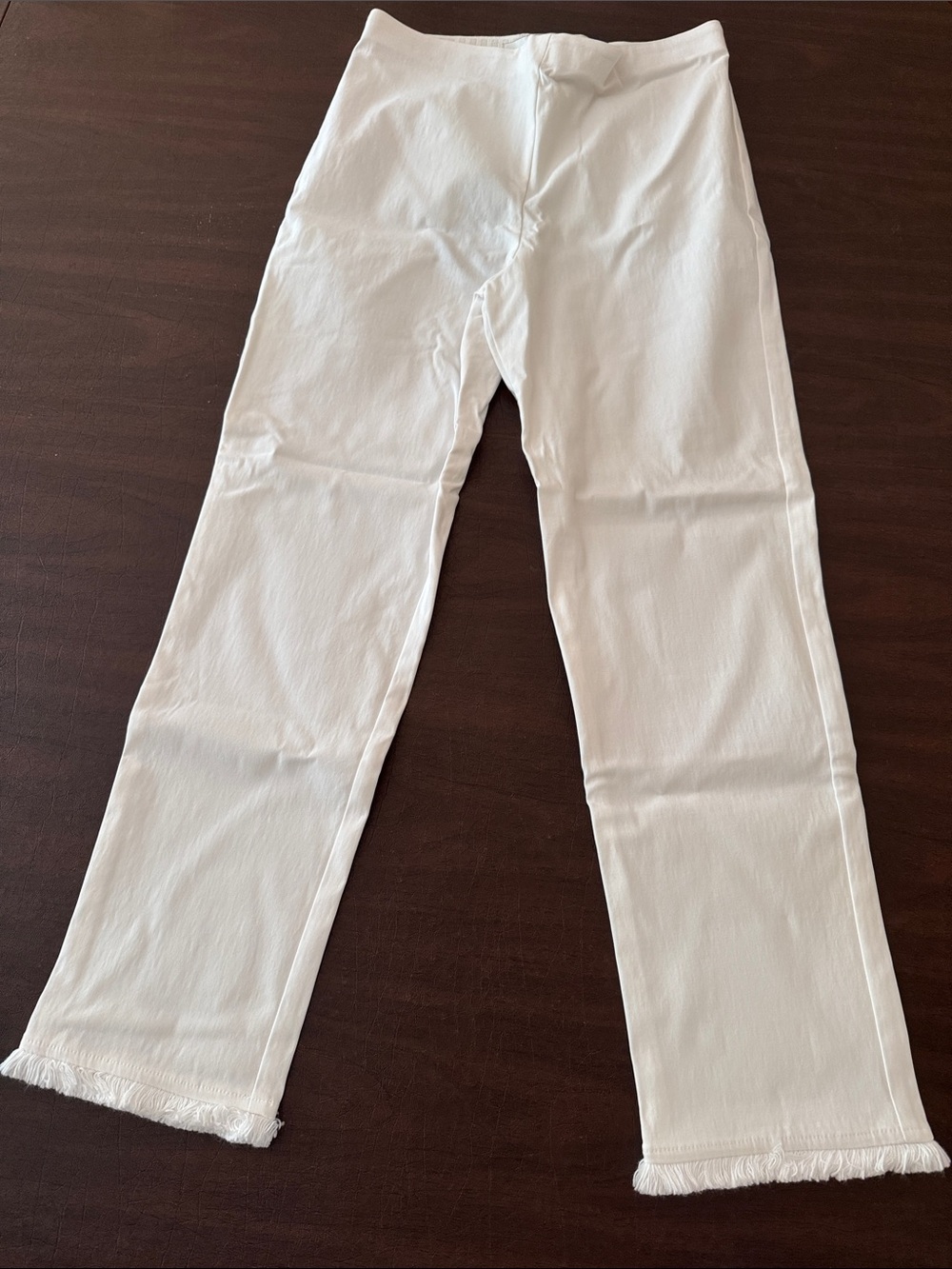 Sara Campbell White Fringe-Hem Stretch Leggings